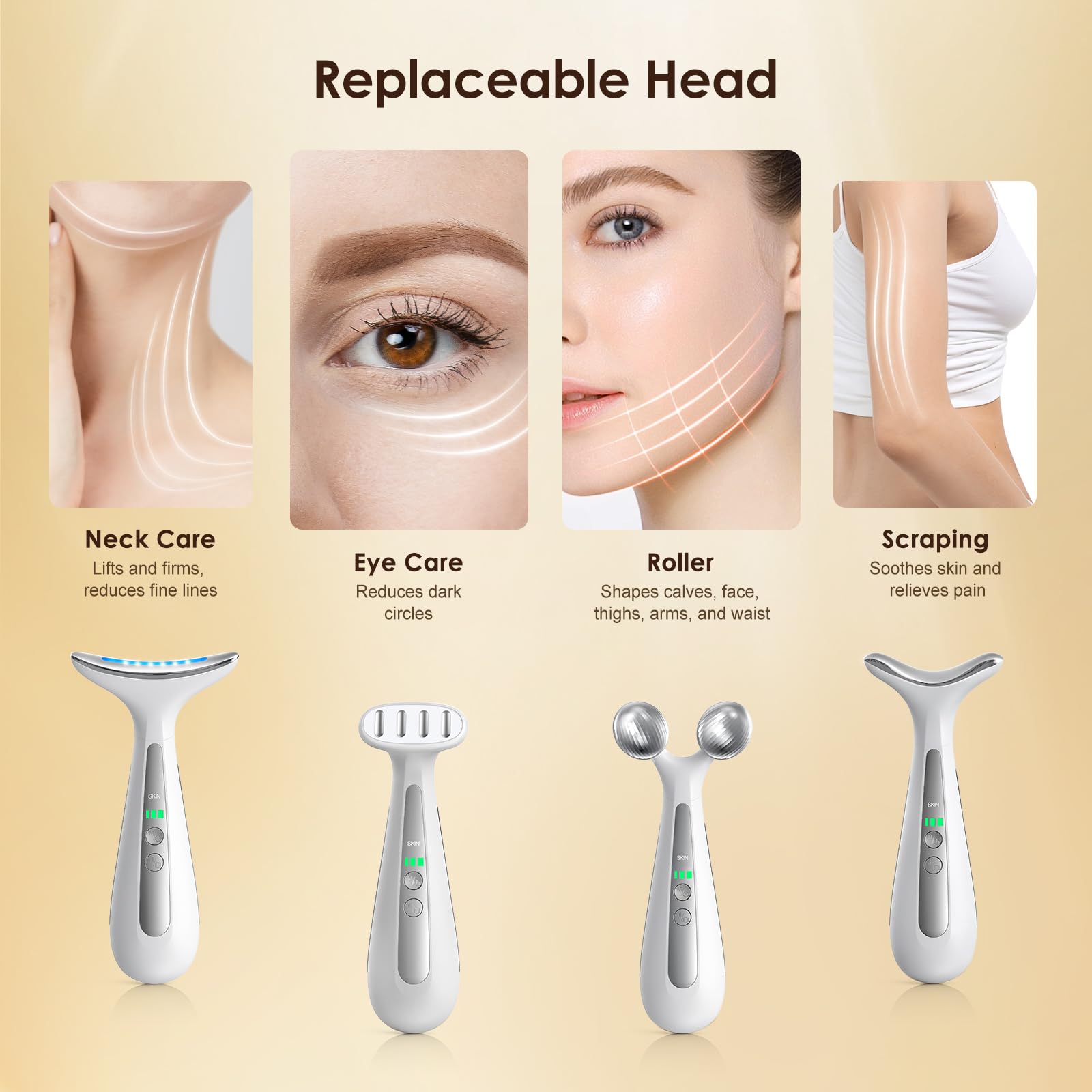 AZMAVO Multi-Functional Beauty Device - 4-in-1 Face, Neck, Eye & Body Massager | Red Light Therapy | Skin Lifting & Firming | Wrinkle & Dark Circle Reducer | Portable Face Sculpting Tool